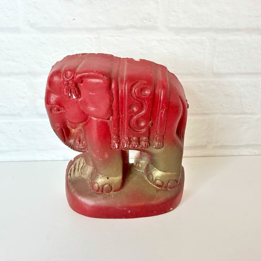 Vintage Chalkware Red Elephant Figurine Figure 4.25" Tall